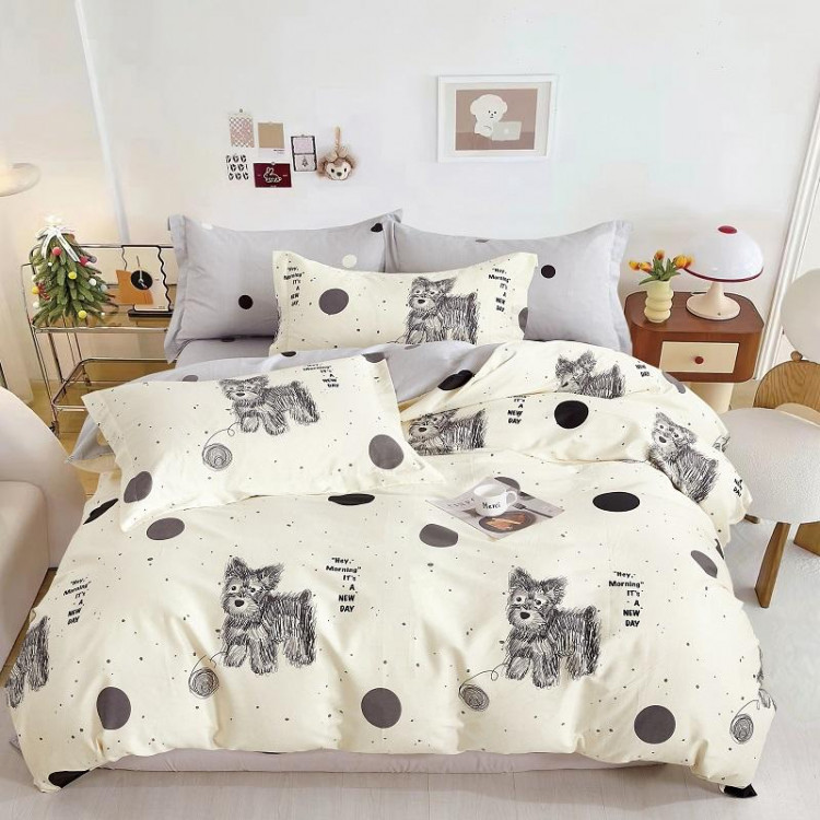 Постельное белье из твил-сатина в ПВХ TANGO собачки и горох 50х70 (2шт) евро