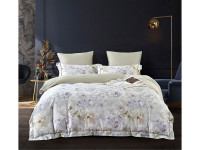 Постельное белье из египетского хлопка Premium с простыней на резинке 180х200 ASABELLA Бутоны пионов 50х70 (2шт) и 70х70 (2шт) евро