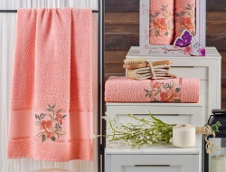 Набор полотенец махровых FLOWER оранжевый 50х90, 70х140 в коробке