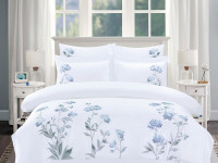 Постельное белье из египетского хлопка с вышивкой ASABELLA Теллер Блю 50х70 (2шт) и 70х70 (2шт) евро