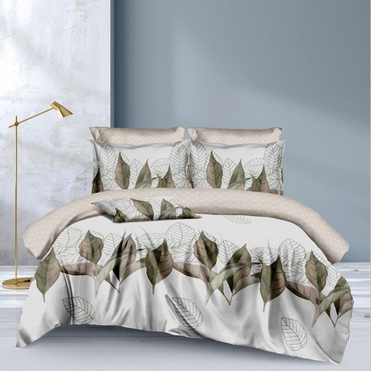 Постельное белье из микросатина TANGO зеленые листочки 70х70 (2шт) 2-спальное
