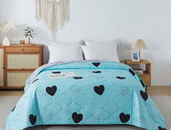 Покрывало стеганое из полисатина TANGO SIESTA Сердечки на голубом 160х220