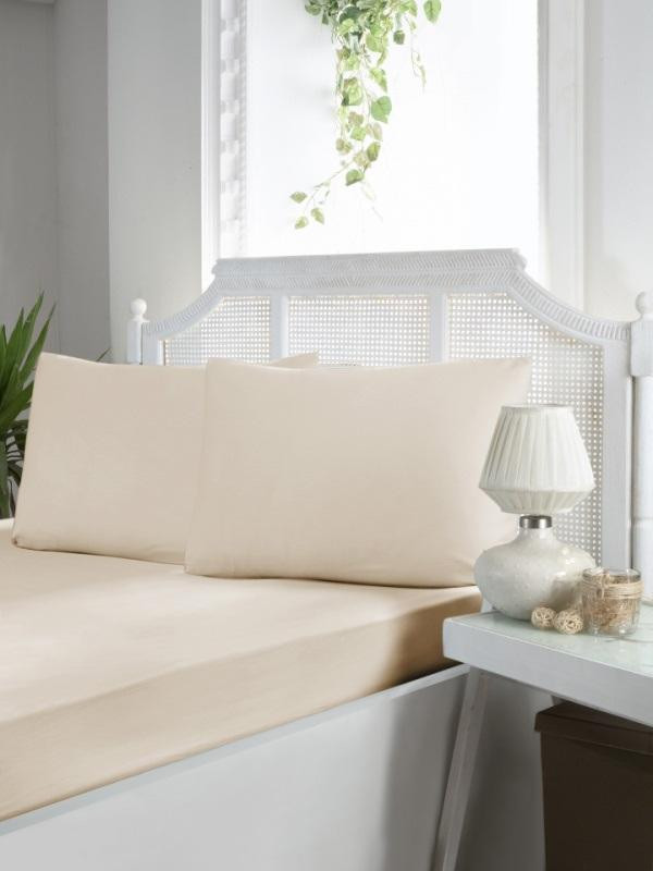 Простыня на резинке из ранфорса KARVEN P902 v2 кремовая 100х200х33 с наволочкой 50х70