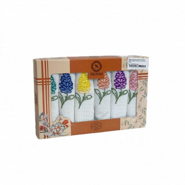 Набор кухонных полотенец вафельных хлопковых NILTEKS HM745 ЦВЕТЫ V5 40х60 (6шт)
