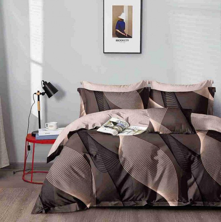 Постельное белье из сатина АЛЬВИТЕК волны коричневое 1,5-спальное