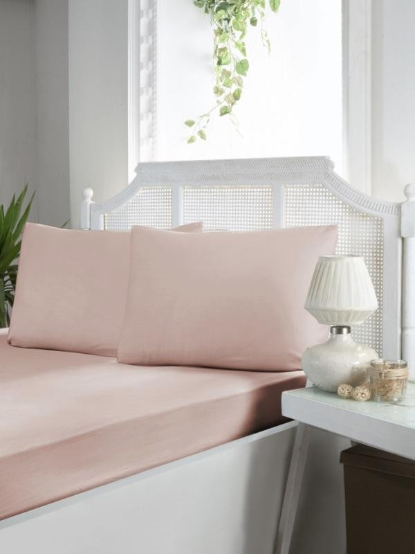 Простыня на резинке из ранфорса KARVEN P902 v9 пудра 100х200х33 с наволочкой 50х70