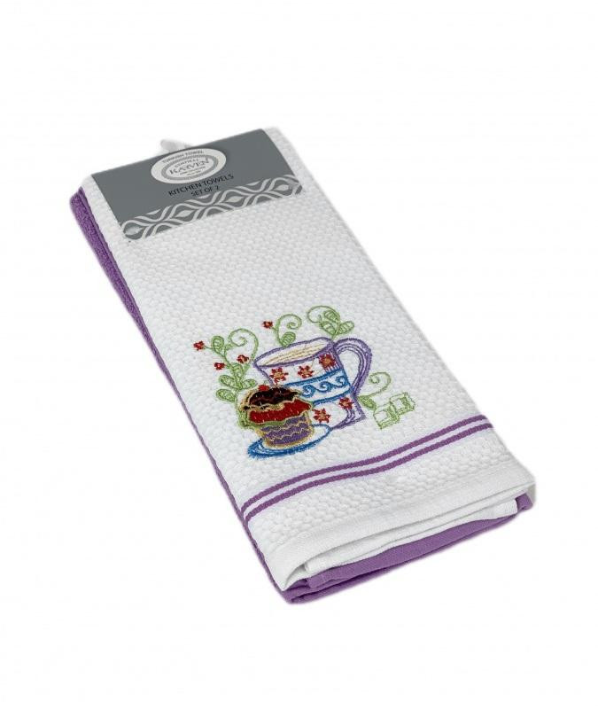Набор кухонных полотенец хлопковых KARVEN HM770 ASKILI MUTFAK lila-beyaz V5 40х60 (2шт)