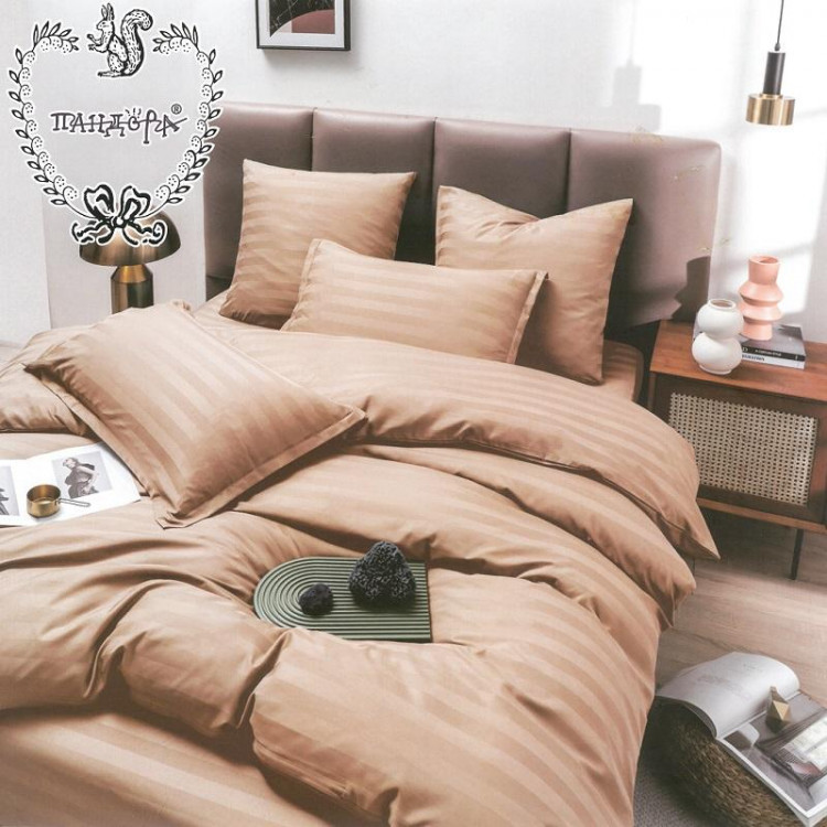 Постельное белье из страйп-сатина ПАНДОРА капучино 2-спальное