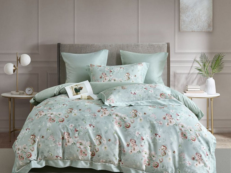 Постельное белье фланелевое из тенсела ASABELLA Брусничные анемоны 50х70 (2шт), 70х70 (2шт) евро