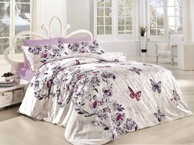 Постельное белье из ранфорса KARVEN N031 KELEBEK LILAC 50х70 (2шт), 70х70 (2шт) семейное