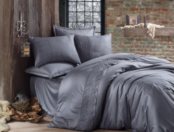 Постельное белье из сатина с кружевом KARVEN N267 GIZA V4 ANTRASIT 50х70 (2шт), 70х70 (2шт) евро