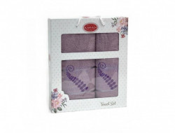 Набор полотенец махровых хлопковых KARVEN HS1622 KIVRIMLI YAPRAK V7 сиреневый 50х90 (1шт), 70х140 (1шт)