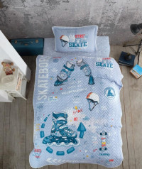 Покрывало детское из хлопка стеганое KARVEN Y923/1 SKYLAND V1 MAVI 180х240 с наволочкой 50х70