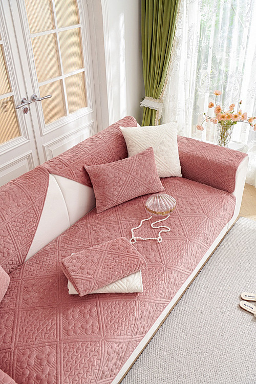 Набор накидок на диван из велюра TANGO SOFA коралловый 90х160 (1шт), 90х210 (1шт)