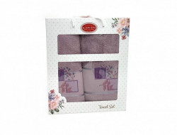 Набор полотенец махровых хлопковых KARVEN HS1634 KARELI CICEK V9 сиреневый 50х90 (1шт), 70х140 (1шт)