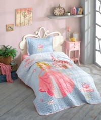 Покрывало детское из хлопка стеганое KARVEN Y923/1 CROWN V1 PEMPE 180х240 с наволочкой 50х70