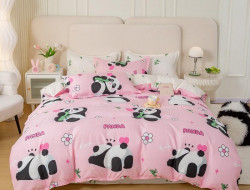 Постельное белье из микросатина TANGO панда на розовом 70х70 (2шт) 2-спальное