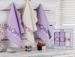 Набор кухонных полотенец вафельных хлопковых KARVEN HM746 ЛАВАНДА V12 40х60 (3шт)