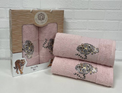 Набор махровых полотенец DIVA AFRODITA ТИГР LUX 50х90 (1шт), 70х140 (1шт) розовый-1