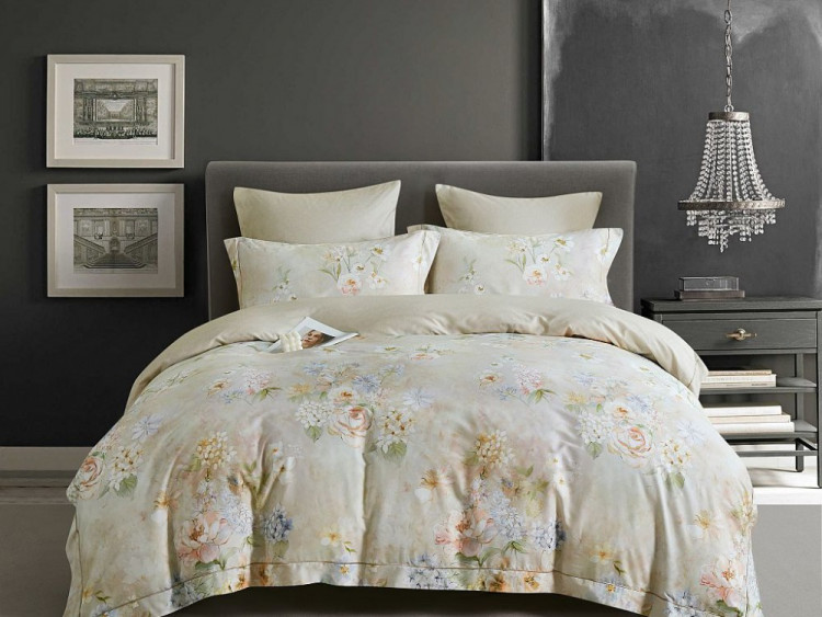 Постельное белье фланелевое из тенсела ASABELLA Акварельные букеты 50х70 (2шт), 70х70 (2шт) евро