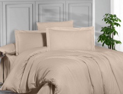 Постельное белье из страйп сатина KARVEN N164-SS-007 KBEJ темно-бежевое 50х70 (2шт), 70х70 (2шт) семейное