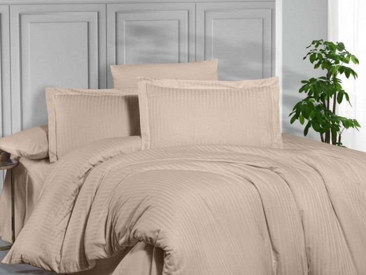 Постельное белье из страйп сатина KARVEN N164-SS-007 KBEJ темно-бежевое 50х70 (2шт), 70х70 (2шт) семейное