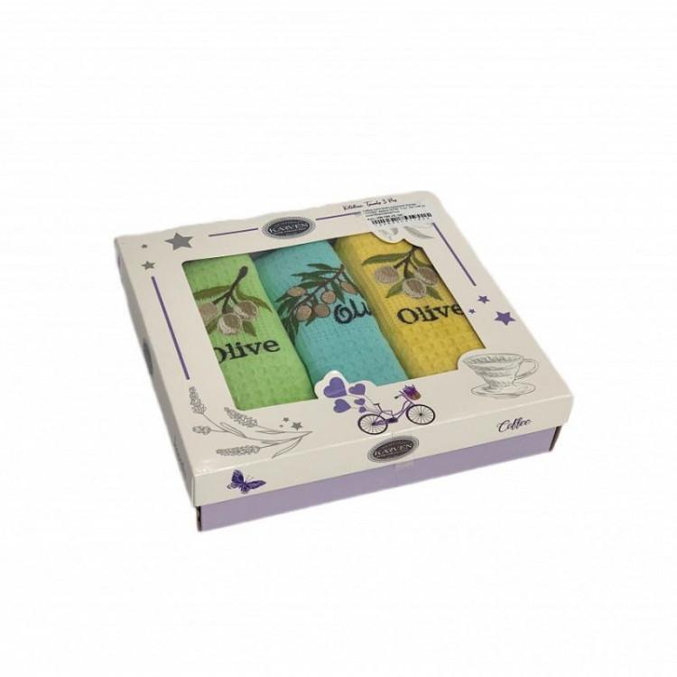 Набор кухонных полотенец вафельных хлопковых KARVEN HM746 ОЛИВА V3 40х60 (3шт)