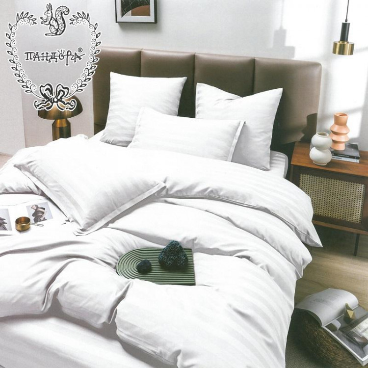 Постельное белье из страйп-сатина ПАНДОРА белое семейное