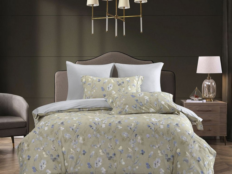 Постельное белье из фланели ASABELLA Веточки льна 50х70 (2шт) и 70х70 (2шт) евро