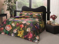 Постельное белье из сатина люкс TAC DELUX PREMUIM DIGITAL SERAPHINA красно-зеленое евро