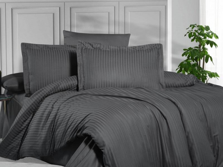 Постельное белье из страйп сатина KARVEN N164-SS-006 ANTRASIT антрацит 50х70 (2шт), 70х70 (2шт) семейное