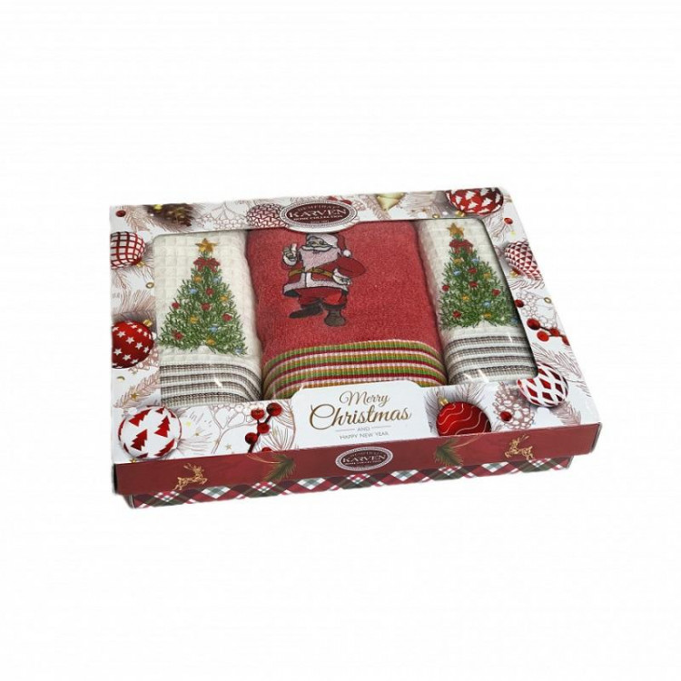 Набор кухонных полотенец хлопковых KARVEN HM742 НОВЫЙ ГОД V1 50х70 (3шт)