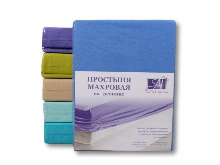 Простыня на резинке хлопковая махровая АЛЬВИТЕК лазурь 160х200