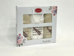 Набор полотенец махровых хлопковых KARVEN HS1623 KIVRIMLI YAPRAK V2 бежевый 50х90 (2шт), 70х140 (1шт)