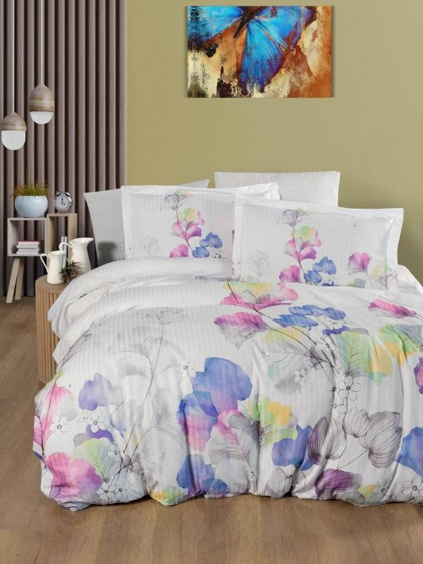 Постельное белье из страйп сатина с цветным принтом KARVEN N250-SB010 50х70 (2шт), 70х70 (2шт) евро