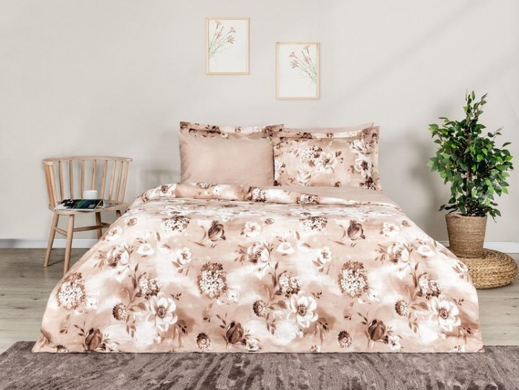 Постельное белье из люкс-сатина DELUX VESTA бежевое евро