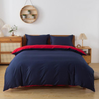 Постельное белье с простыней на резинке из сатина TANGO синее-красное евро