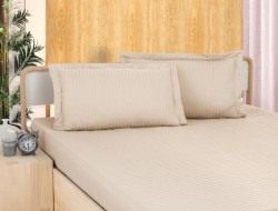 Простыня на резинке из страйп-сатина KARVEN P935 песочная 100х200х33 с наволочкой 50х70