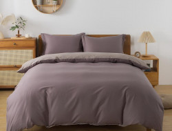 Постельное белье с простыней на резинке из сатина TANGO бежевое-коричневое евро