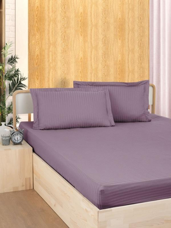 Простыня на резинке из страйп-сатина KARVEN P935 сиреневая 100х200х33 с наволочкой 50х70