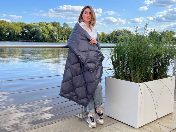 Дорожный плед-пончо пуховый GERMAN GRASS Travel Cape Plaid Grass Indigo 130х170