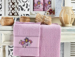 Набор полотенец махровых LARA сиреневый 50х90, 70х140 в коробке