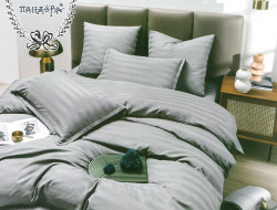 Постельное белье из страйп-сатина ПАНДОРА серое семейное