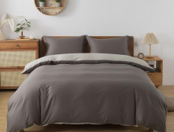 Постельное белье с простыней на резинке из сатина TANGO темно-коричневое-бежевое евро